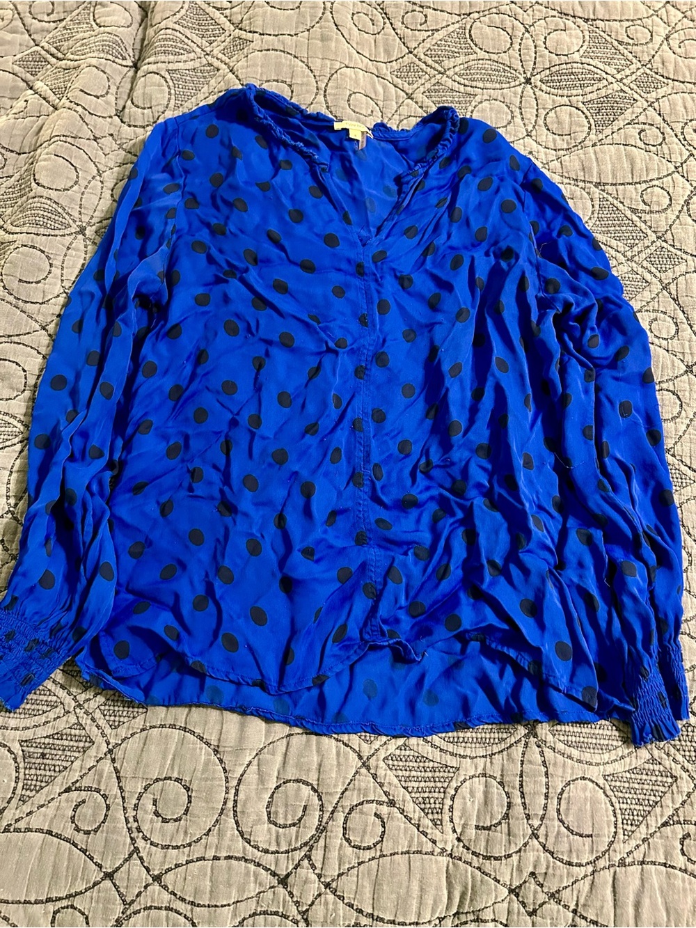 Tyler Boe Royal Blue Long-Sleeve Polka Dot Blouse
